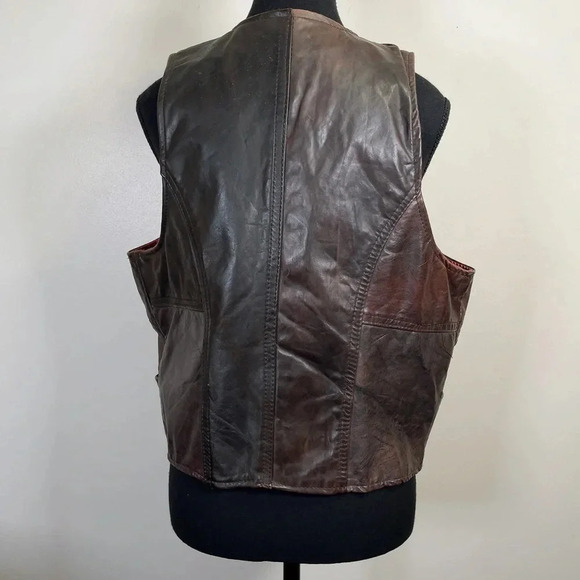 The Leather Ranch  Motorbike Western Button Brown Leather Vest - Picture 2 of 14